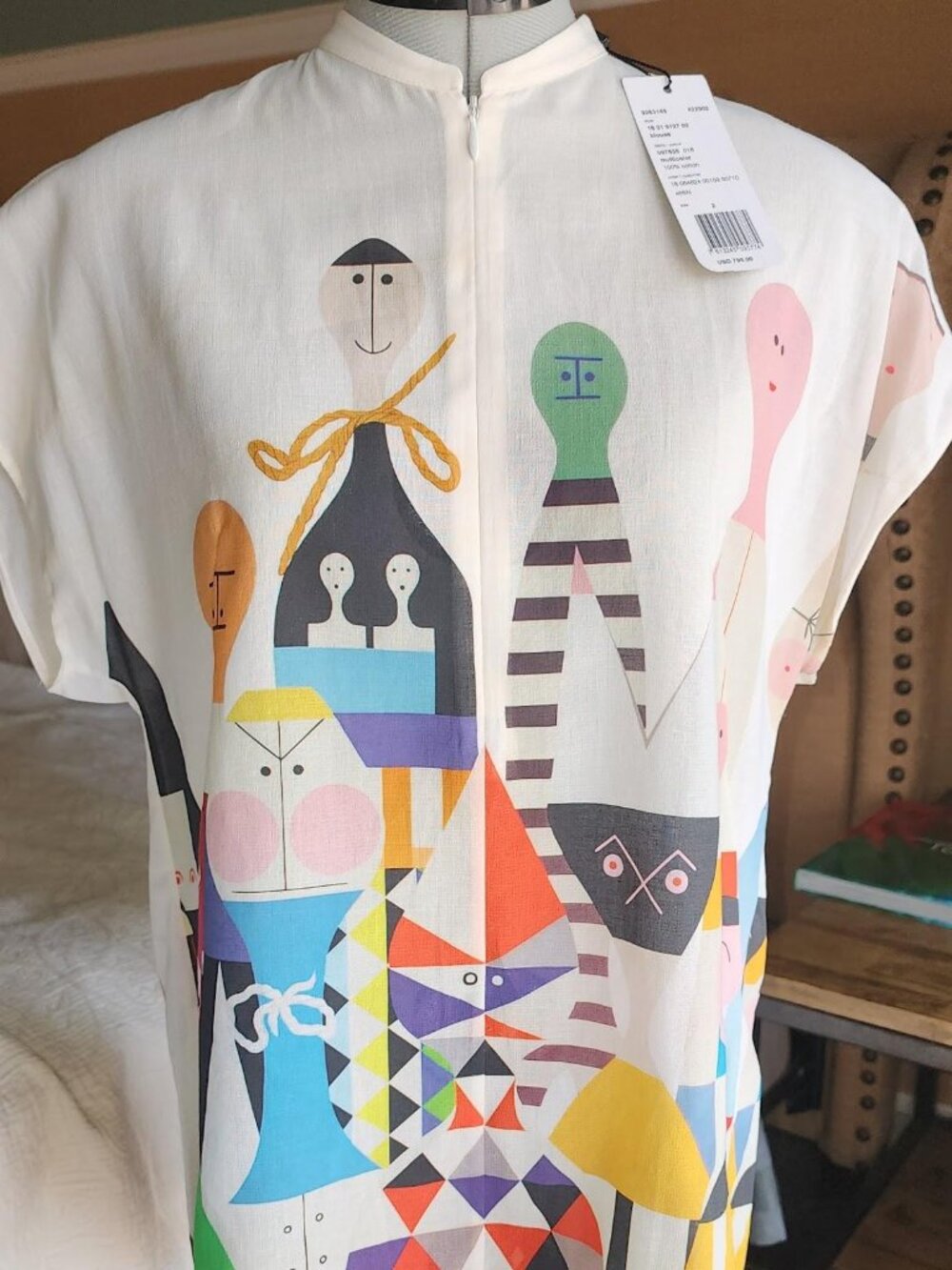 NWT Akris Mainline Alexander Girard Wooden Dolls Silk Blouse Size 2 READ